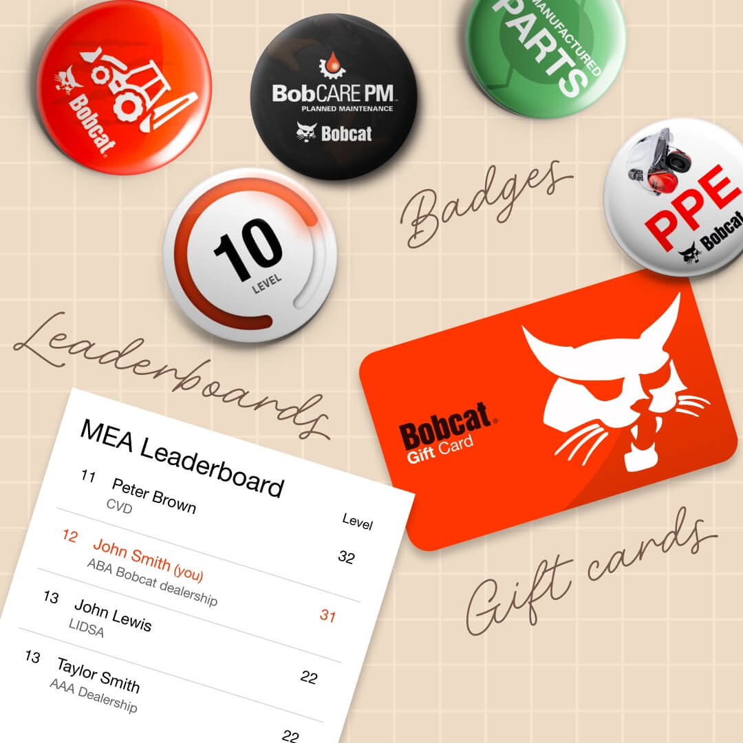Illustration wiht Badges, Leaderboard and Gift Card